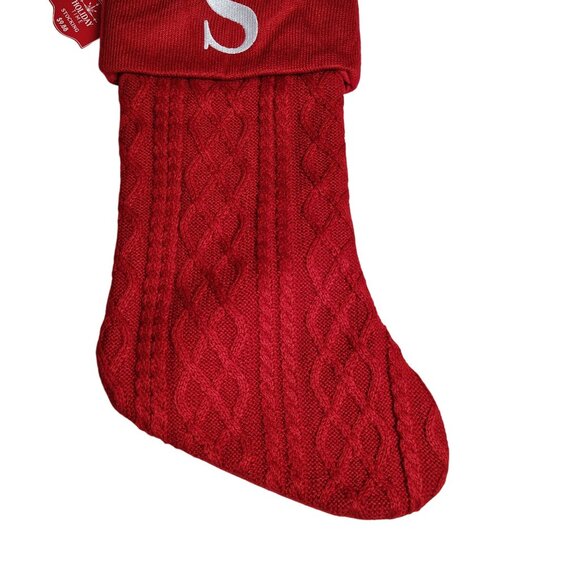 Holiday Time 19 inch Red Knit Monogram Initial S Christmas Stocking - Picture 2 of 4